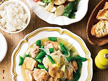 鶏肉とスナップえんどうの洋風蒸し煮＆かぶとミニトマトのマリネレシピ